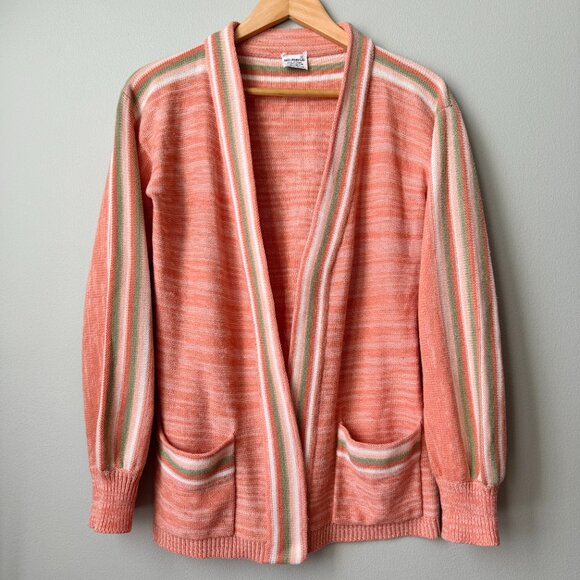 Space Dye Cardigan Peachy Orange Vintage Knit Sweater - Picture 3 of 15